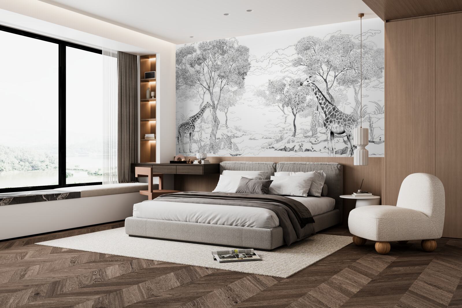 Fotobehang twee giraffen staan bij bomen