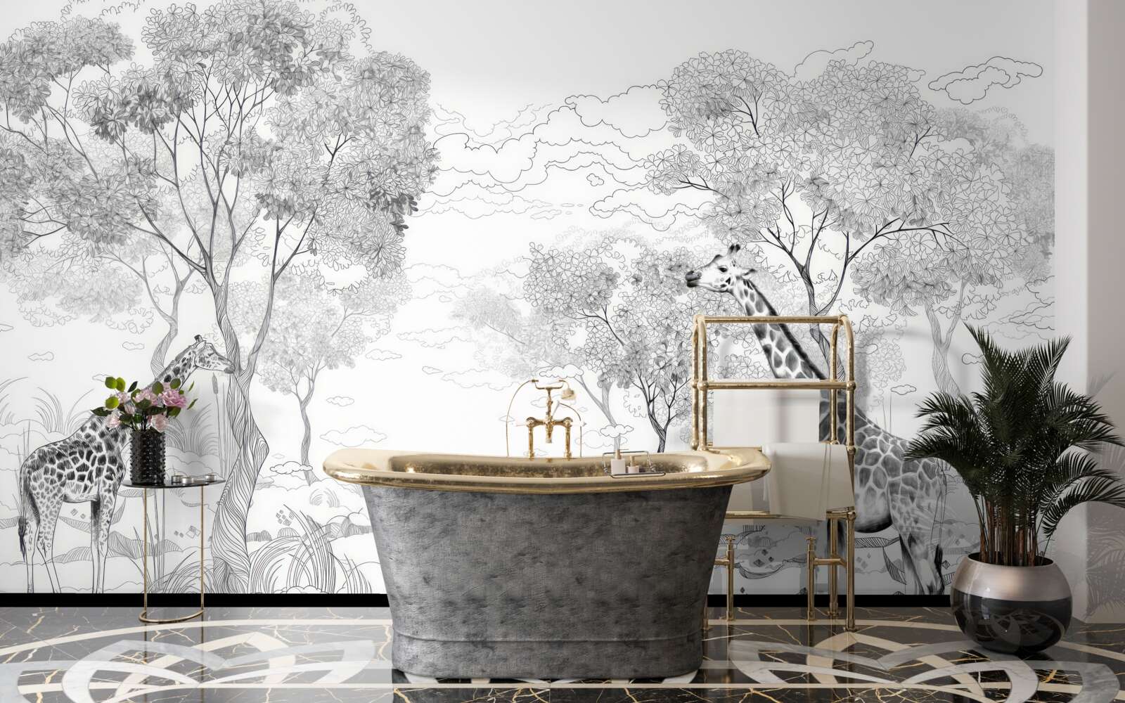 Fotobehang twee giraffen staan bij bomen