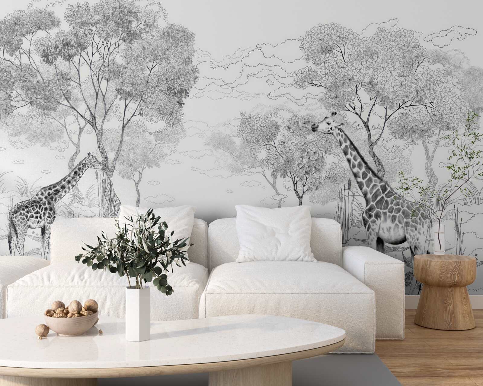 Fotobehang twee giraffen staan bij bomen