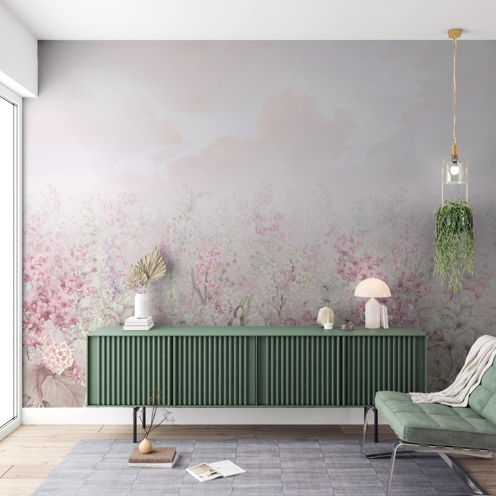 Fotobehang Een weide bezaaid met bloemen