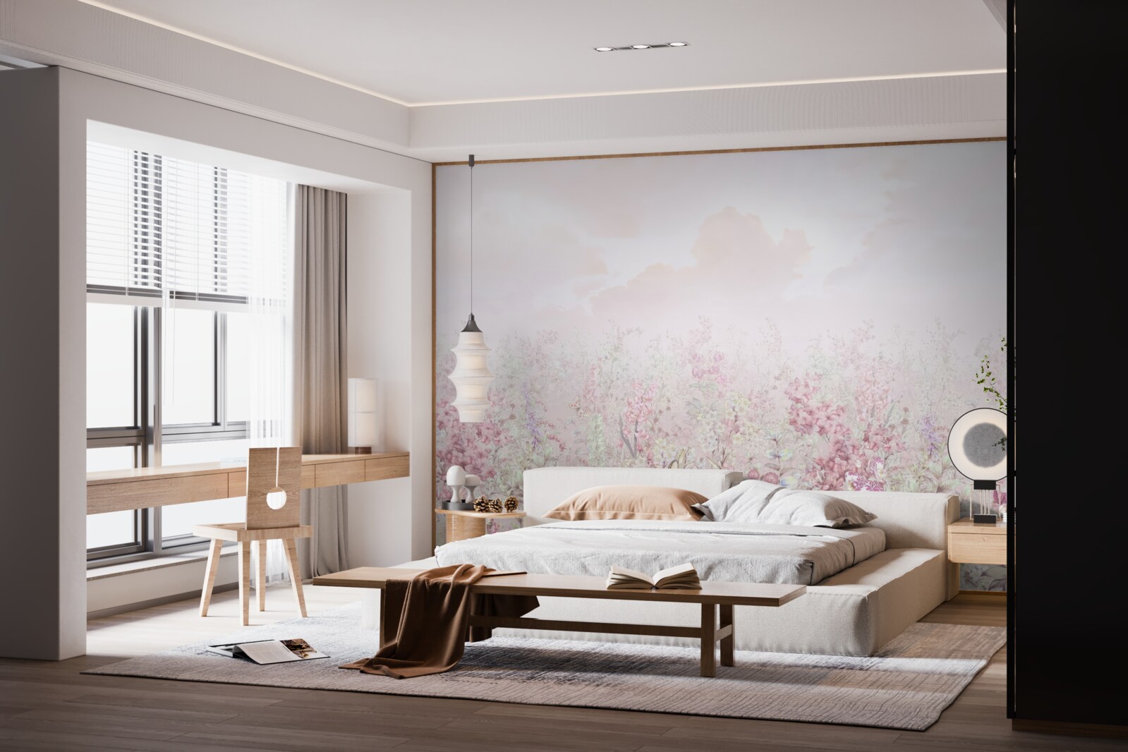 Fotobehang Een weide bezaaid met bloemen