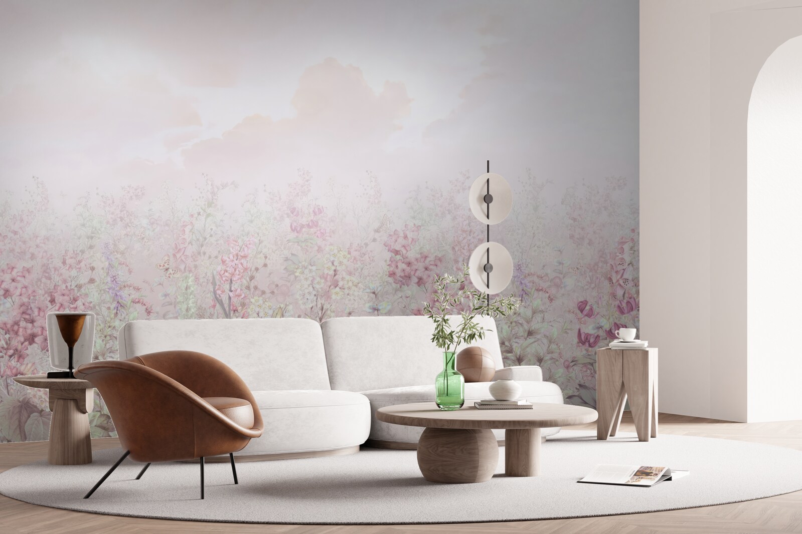 Fotobehang Een weide bezaaid met bloemen