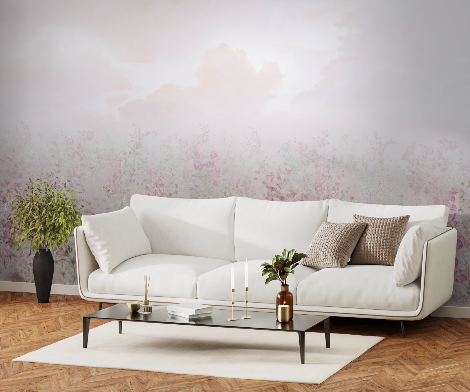 Fotobehang Een weide bezaaid met bloemen