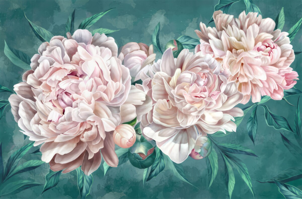 Fotobehang pioenrozen in een delicate roze tint