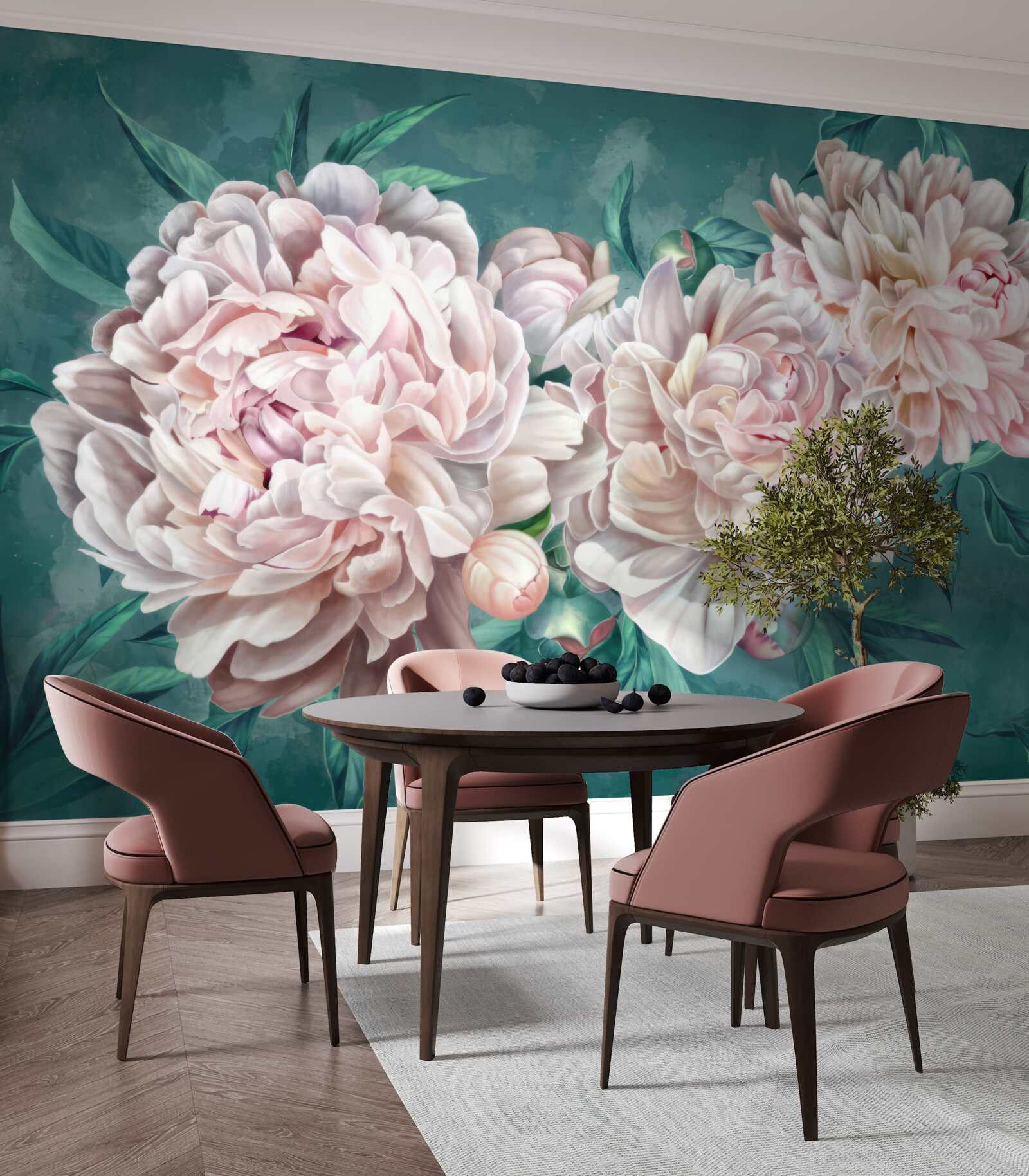 Fotobehang pioenrozen in een delicate roze tint