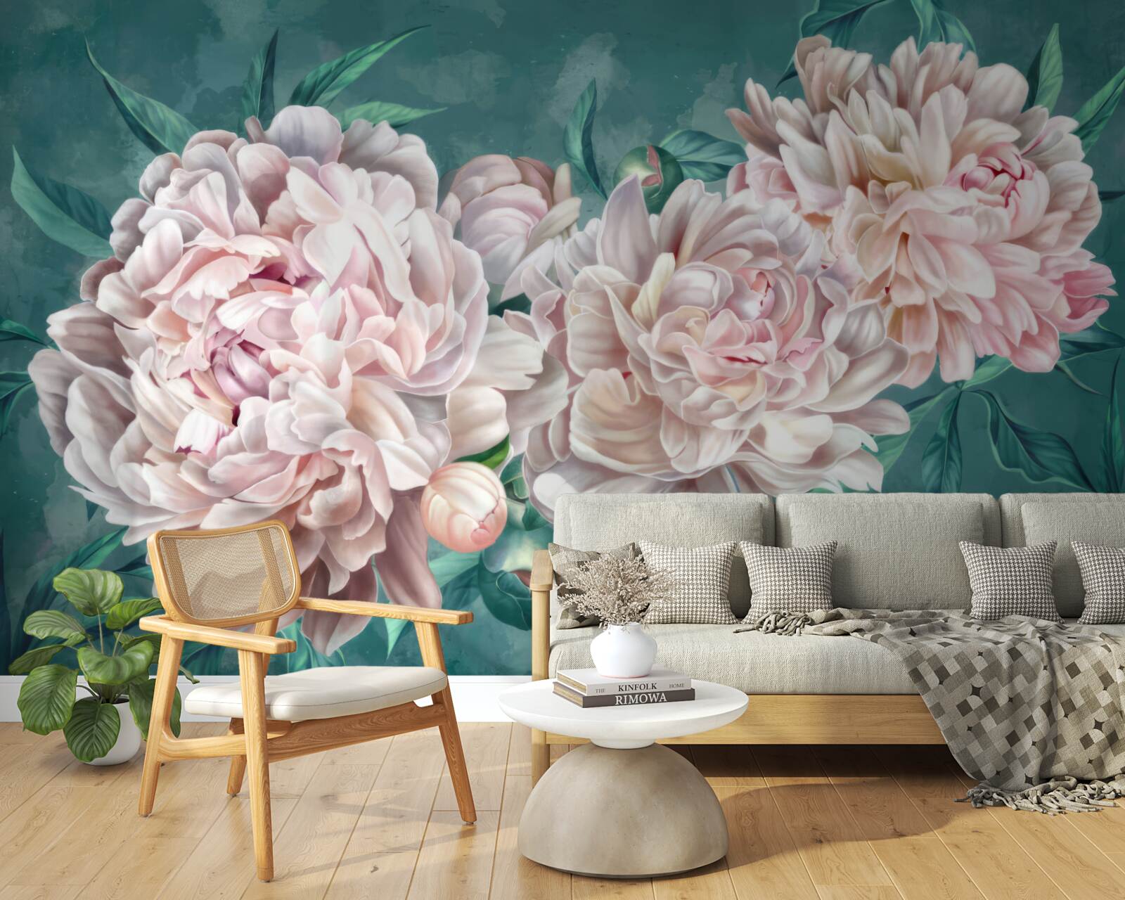 Fotobehang pioenrozen in een delicate roze tint