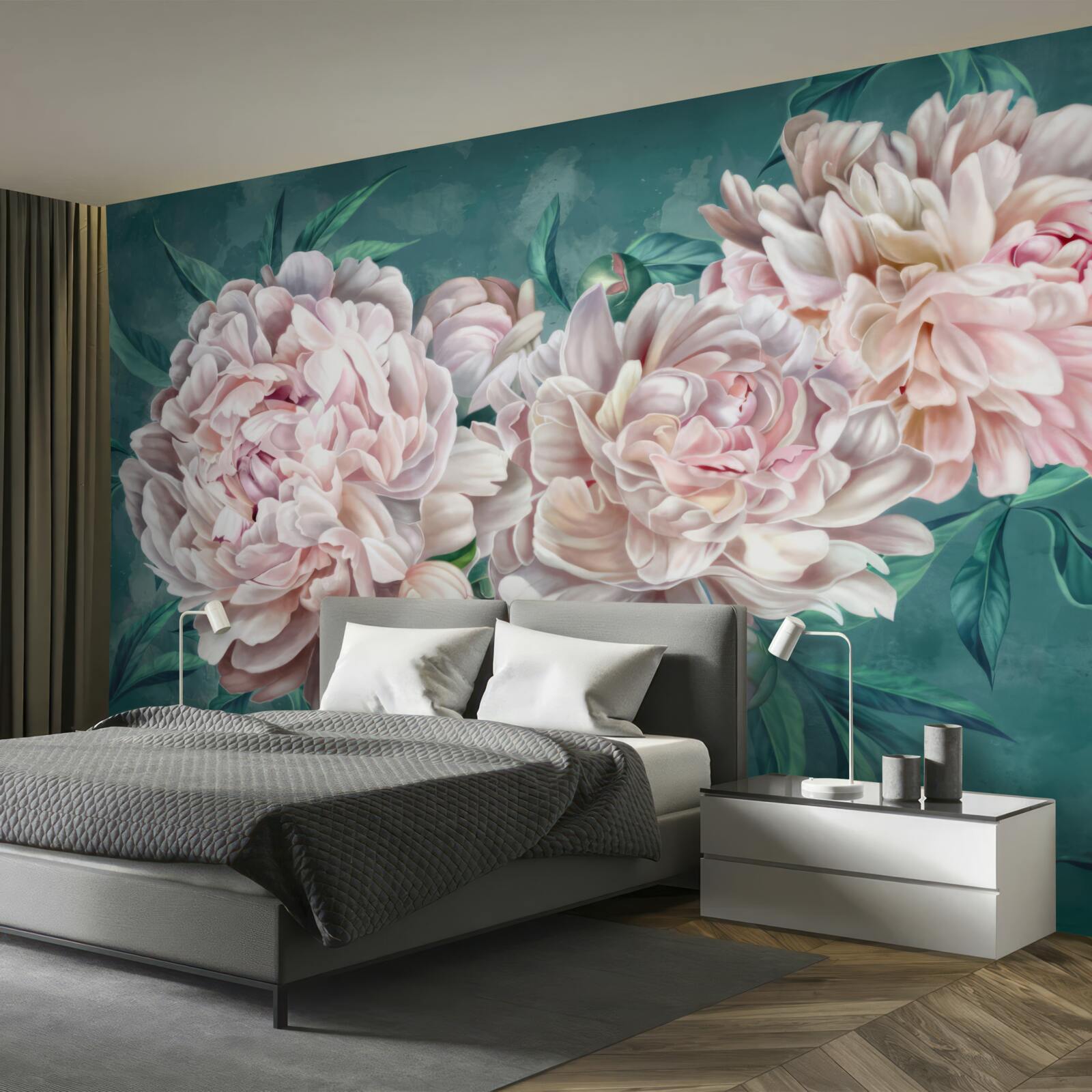 Fotobehang pioenrozen in een delicate roze tint