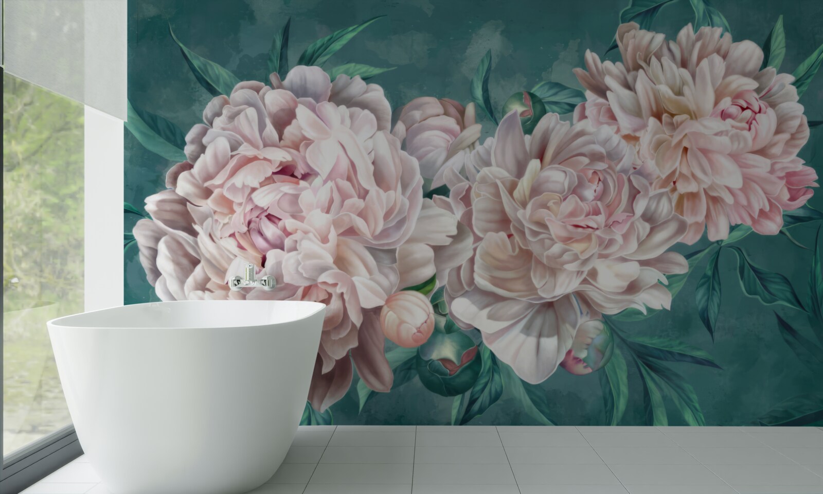 Fotobehang pioenrozen in een delicate roze tint