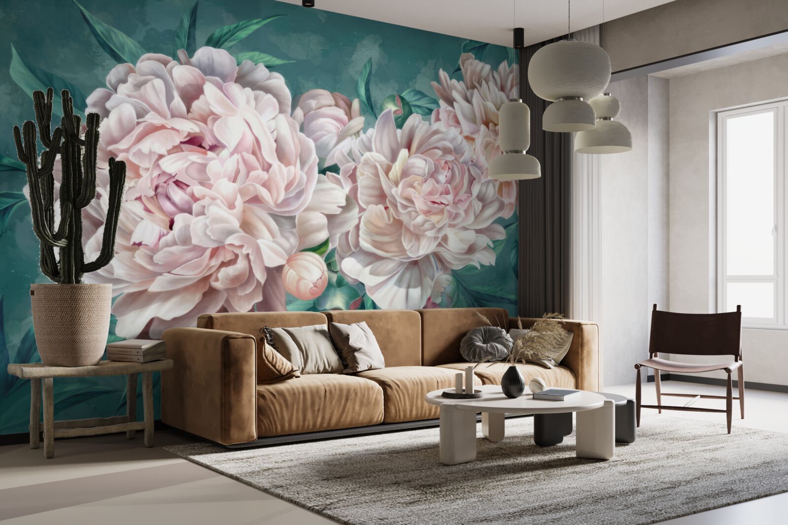 Fotobehang pioenrozen in een delicate roze tint