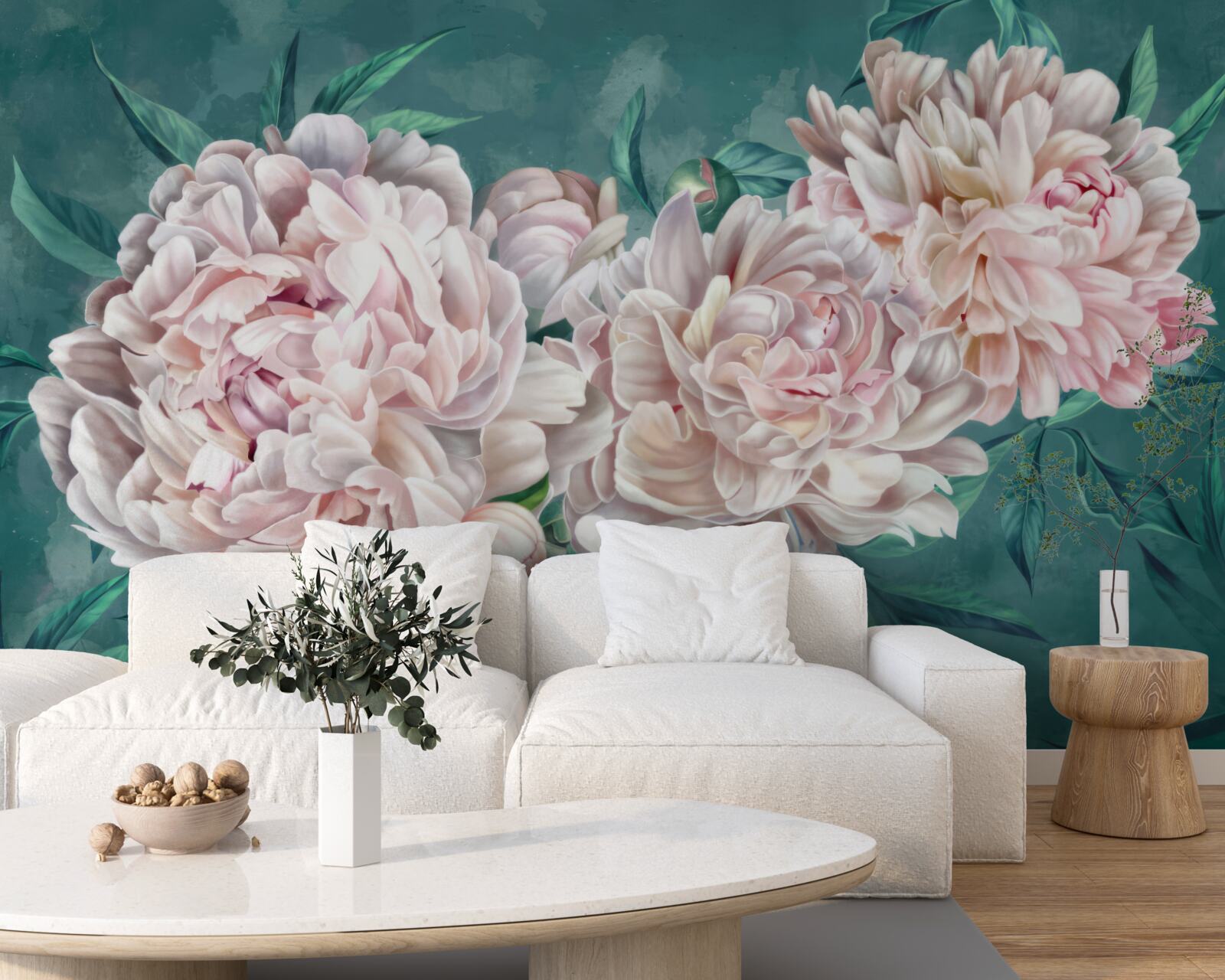 Fotobehang pioenrozen in een delicate roze tint