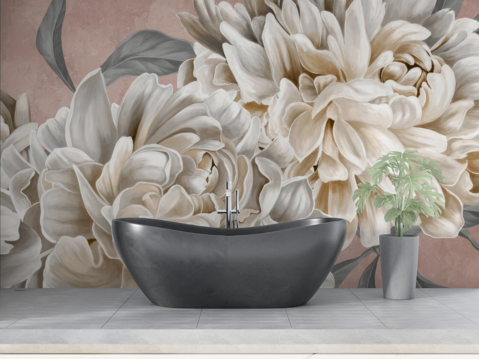 Fotobehang grote sneeuwwitte pioenrozen