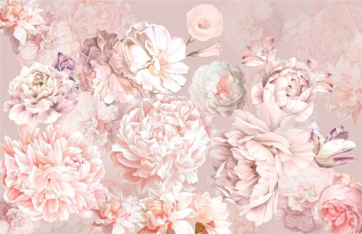 Fotobehang grote bloemen in pastelkleuren
