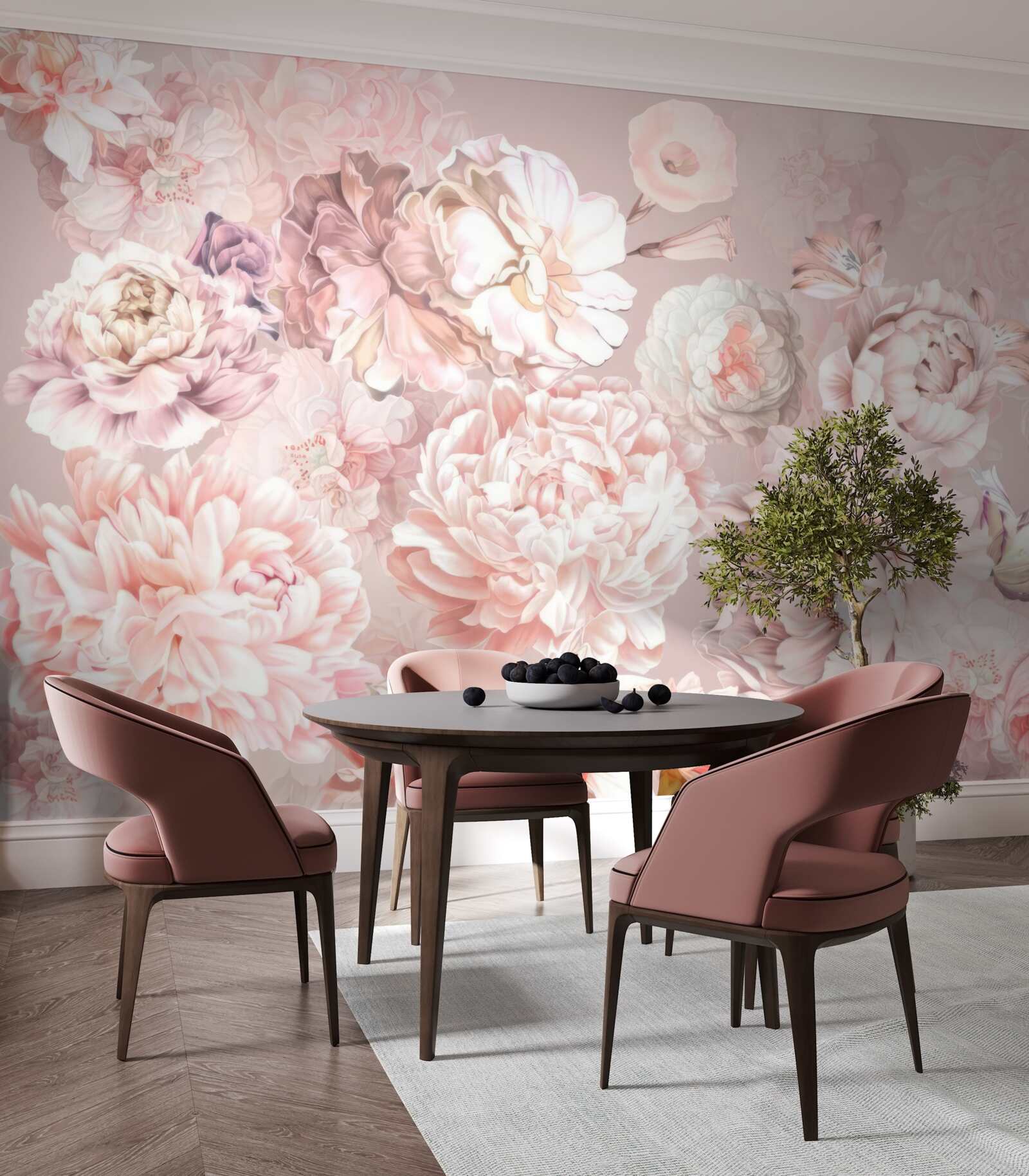 Fotobehang grote bloemen in pastelkleuren