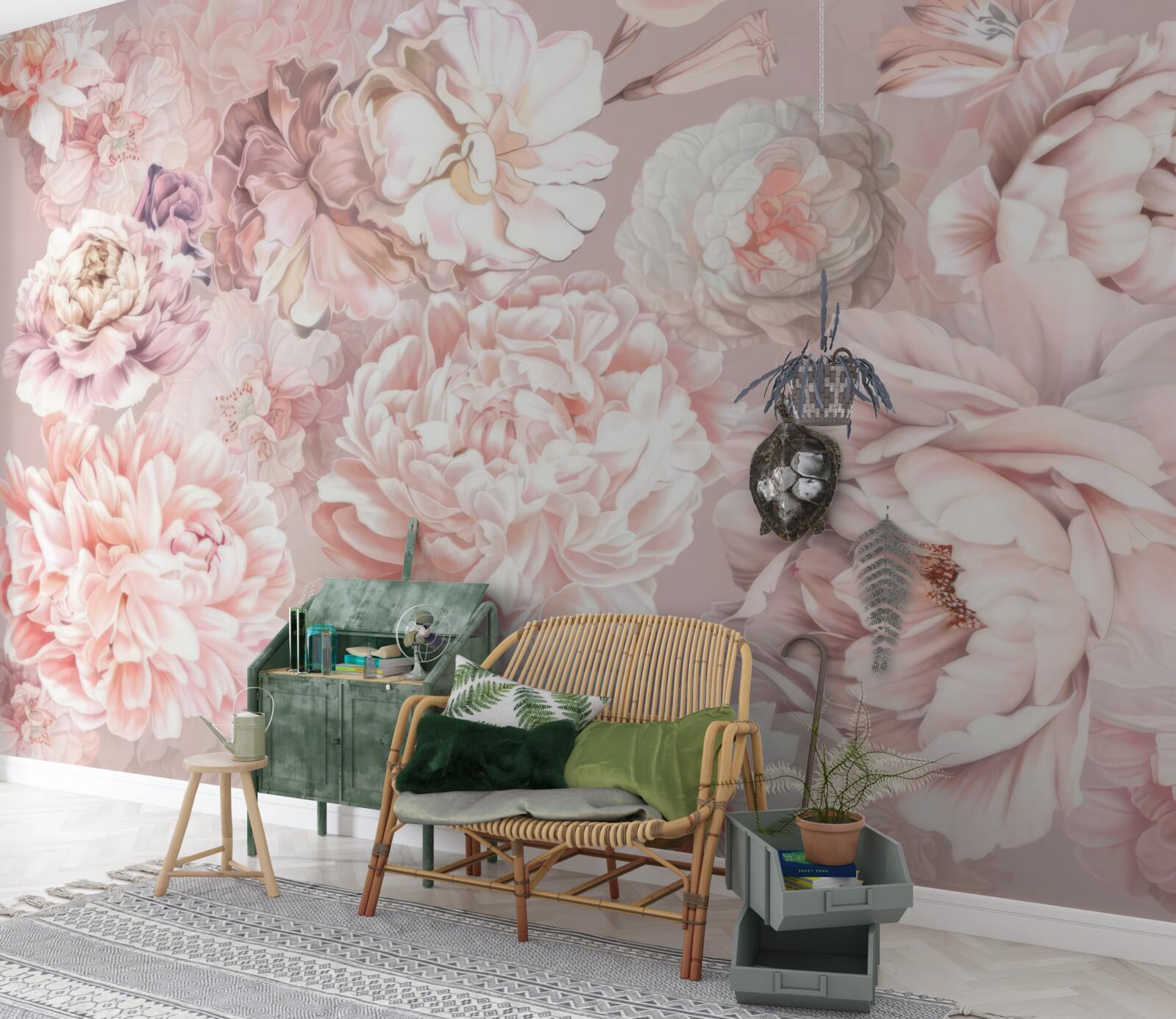 Fotobehang grote bloemen in pastelkleuren