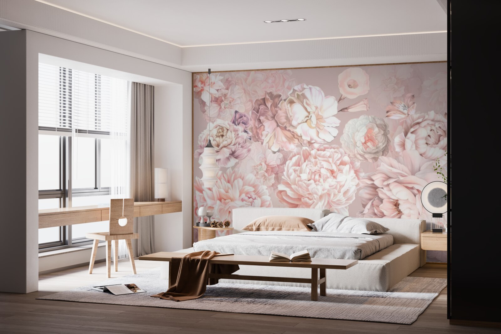 Fotobehang grote bloemen in pastelkleuren