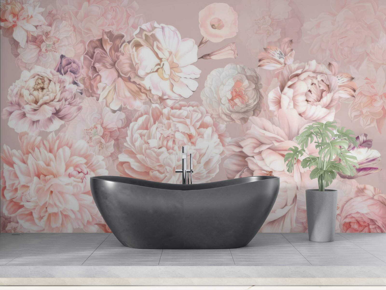 Fotobehang grote bloemen in pastelkleuren