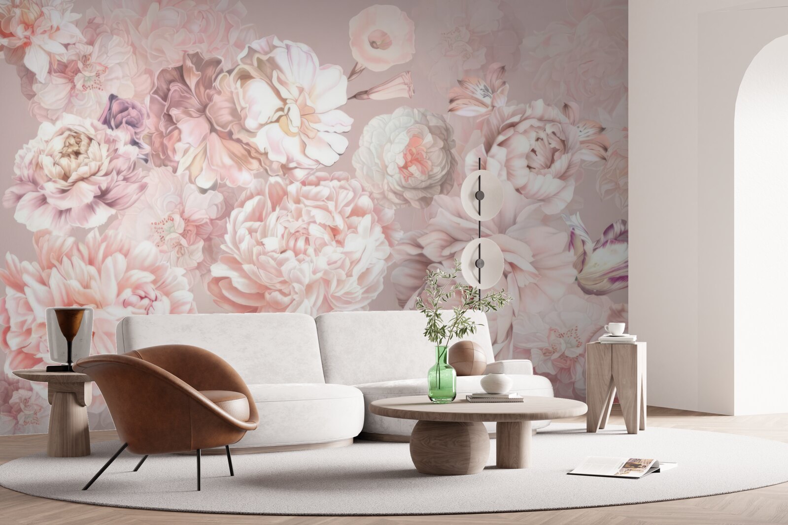 Fotobehang grote bloemen in pastelkleuren