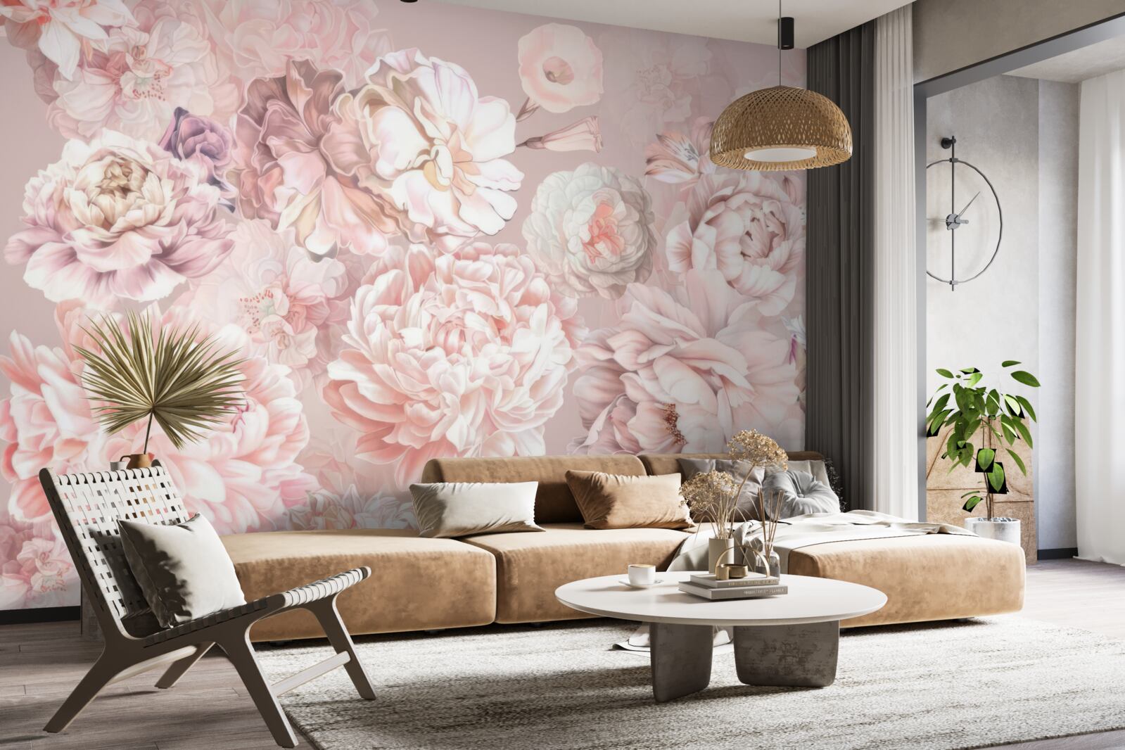 Fotobehang grote bloemen in pastelkleuren