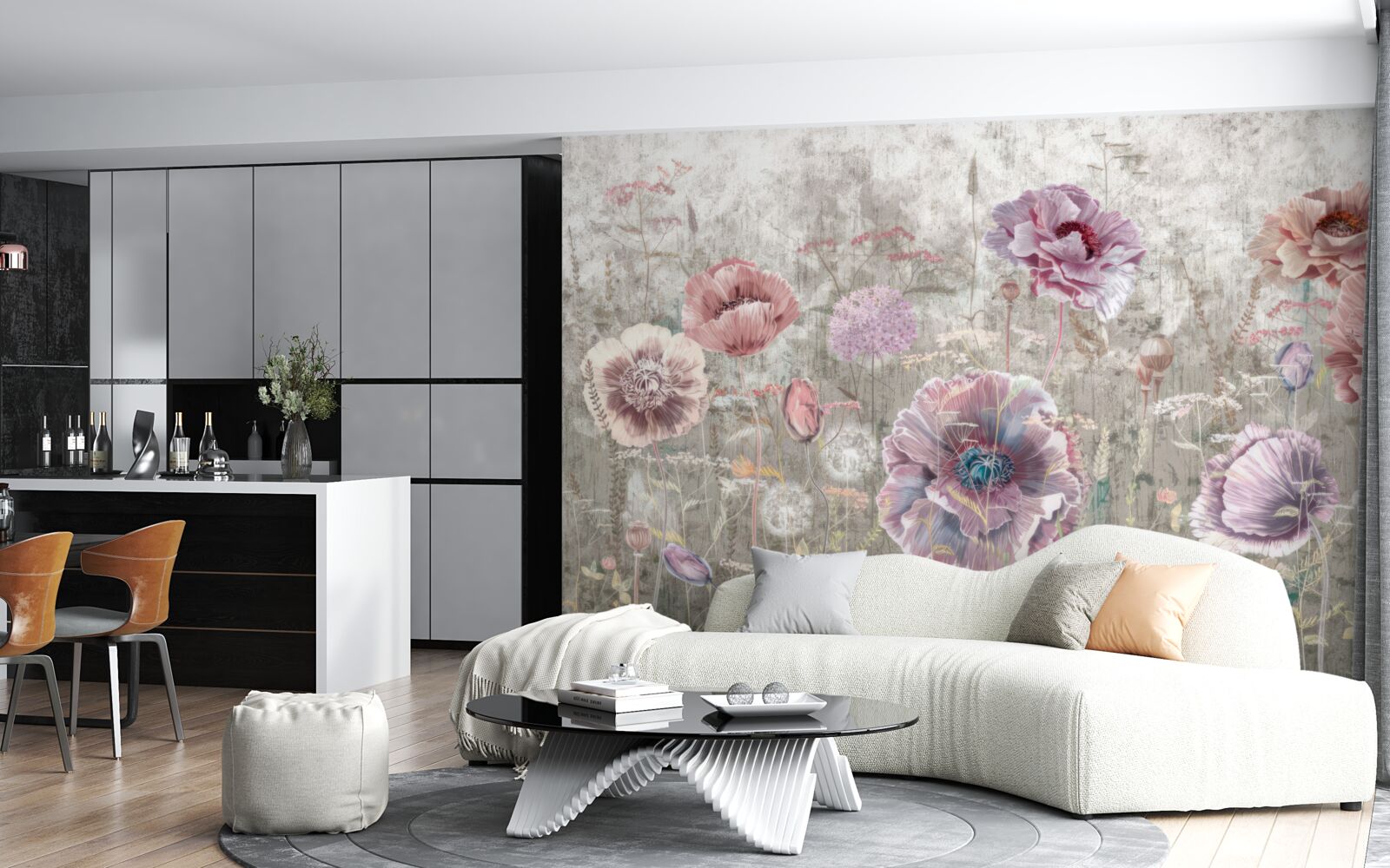 Fotobehang klaprozen in alle kleuren in de wei