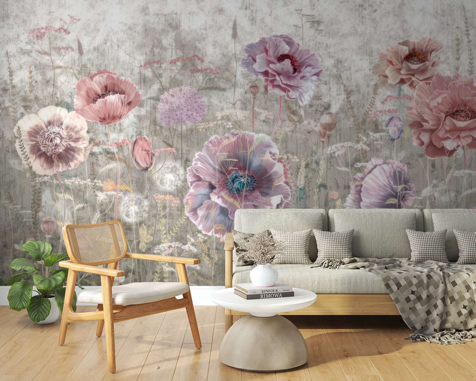 Fotobehang klaprozen in alle kleuren in de wei