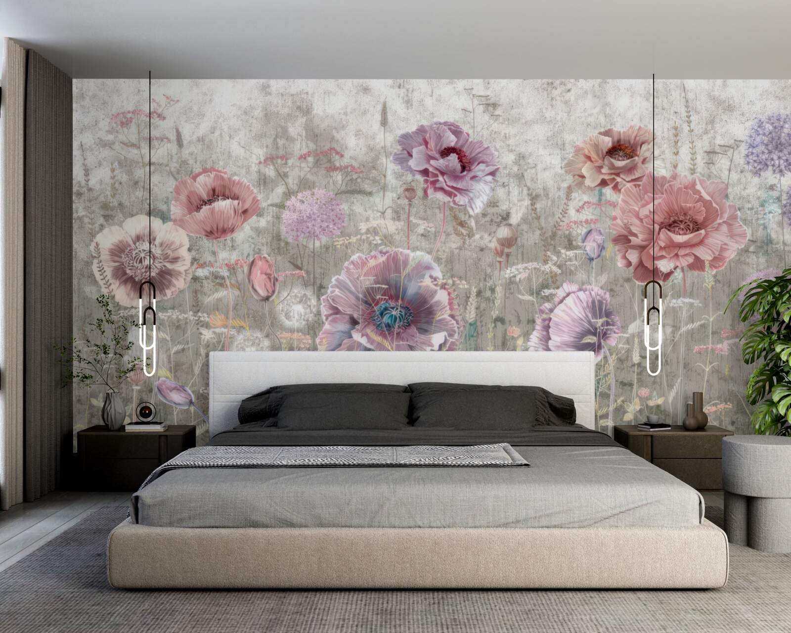 Fotobehang klaprozen in alle kleuren in de wei