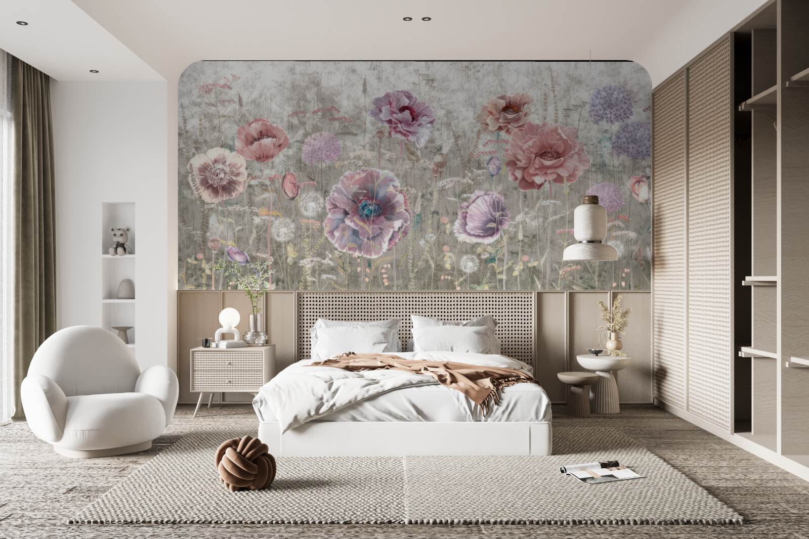 Fotobehang klaprozen in alle kleuren in de wei