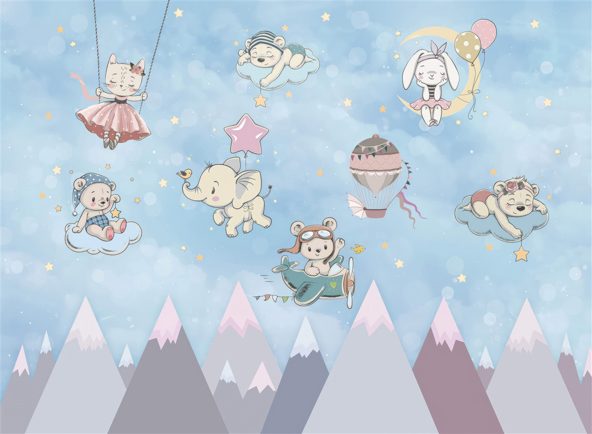 Fotobehang dieren spelen in de lucht