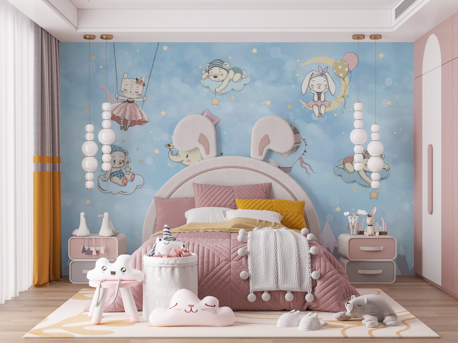 Fotobehang dieren spelen in de lucht