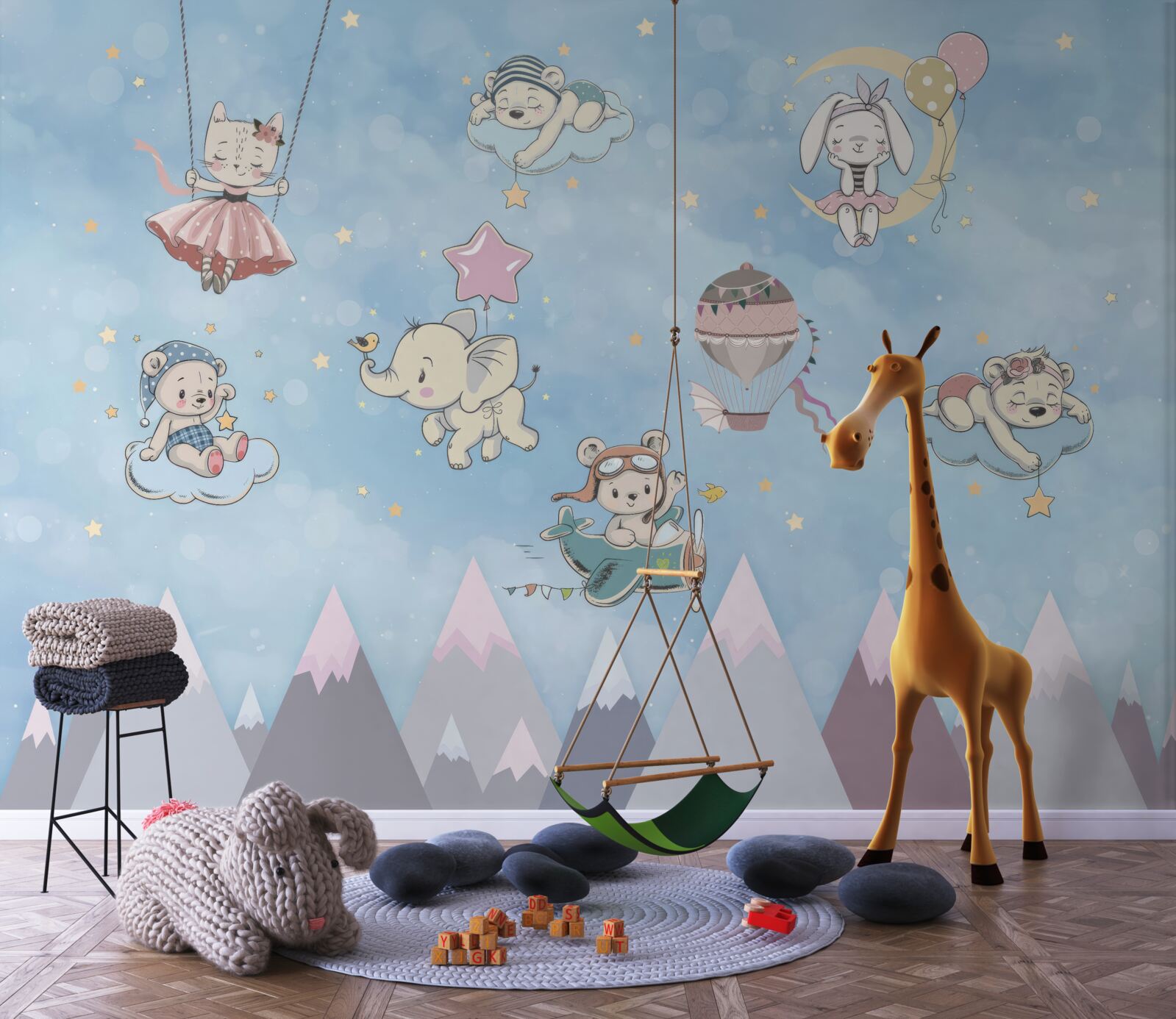 Fotobehang dieren spelen in de lucht