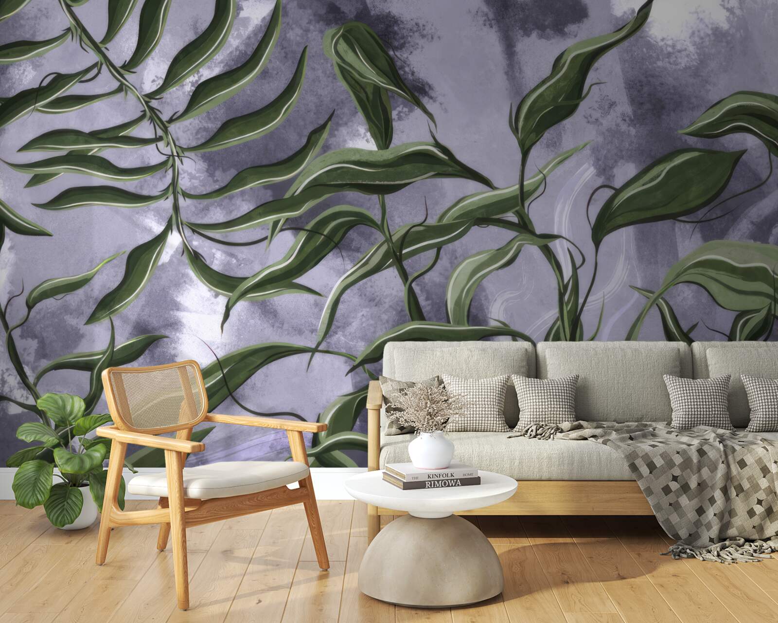 Fotobehang er zijn groene varenbladeren onder het water