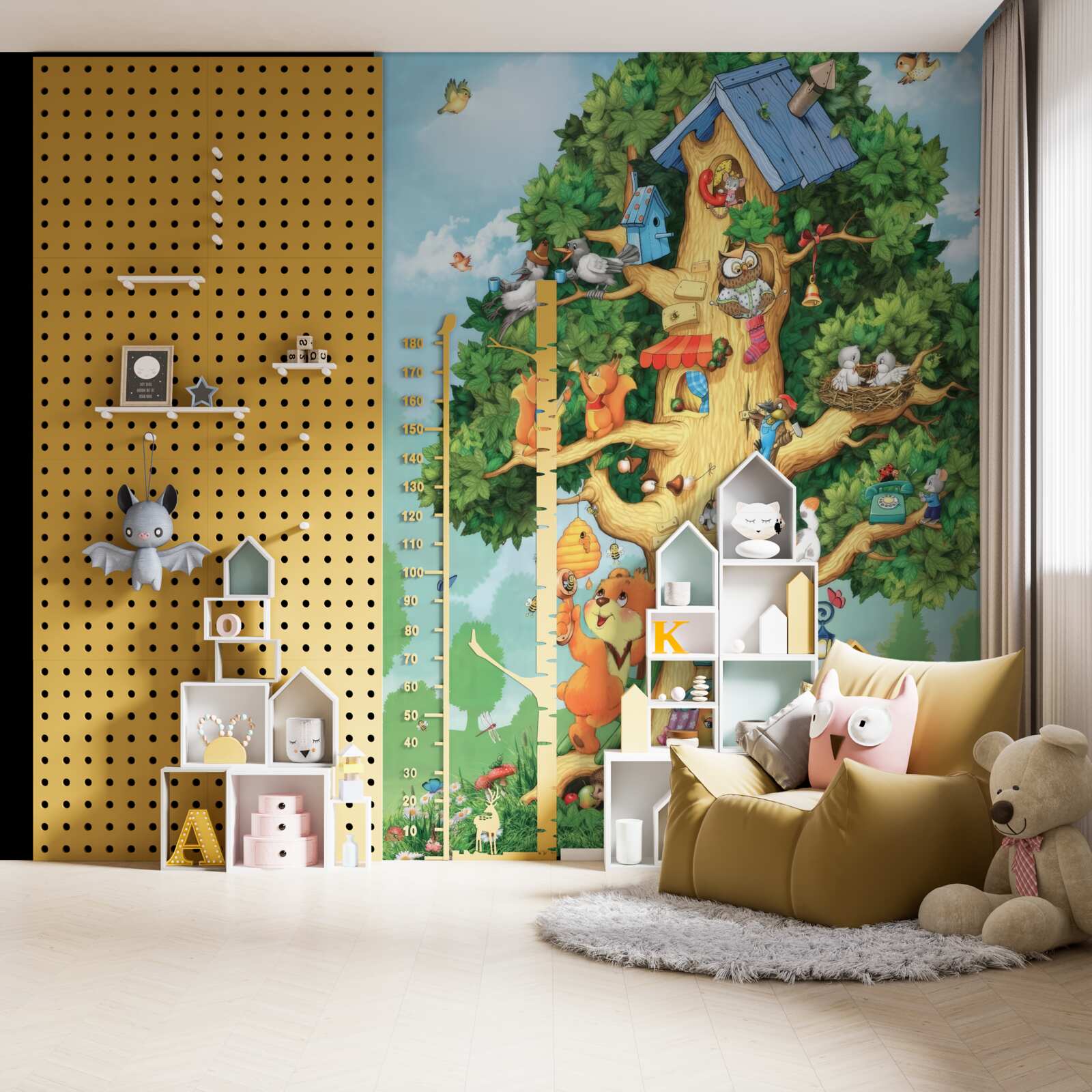 Fotobehang een gemeenschappelijk huis voor alle bewoners van het bos