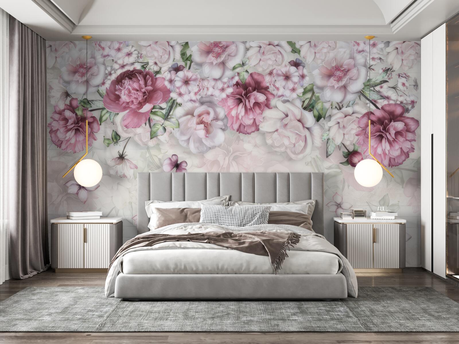 Fotobehang bloeiende pioenen in een rijke lila tint