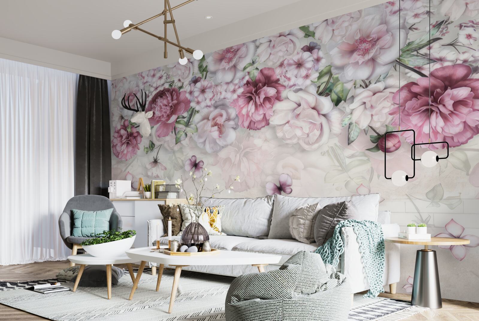 Fotobehang bloeiende pioenen in een rijke lila tint