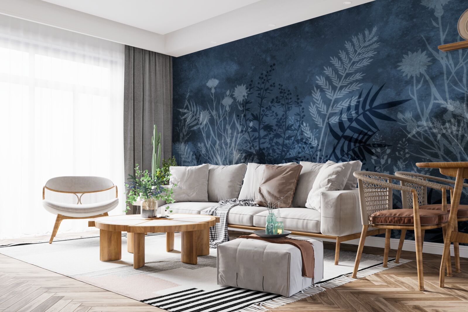 Fotobehang de nachtmaan verlicht de weide en de planten