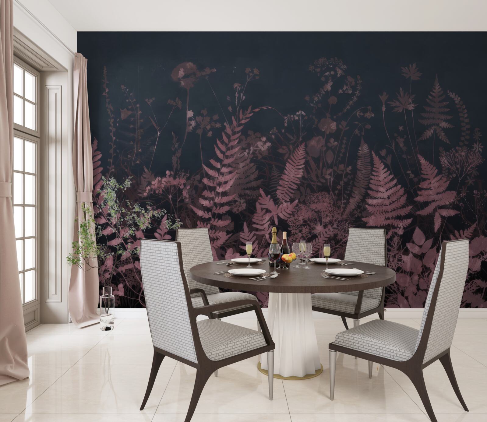 Fotobehang onderwater paarse varen