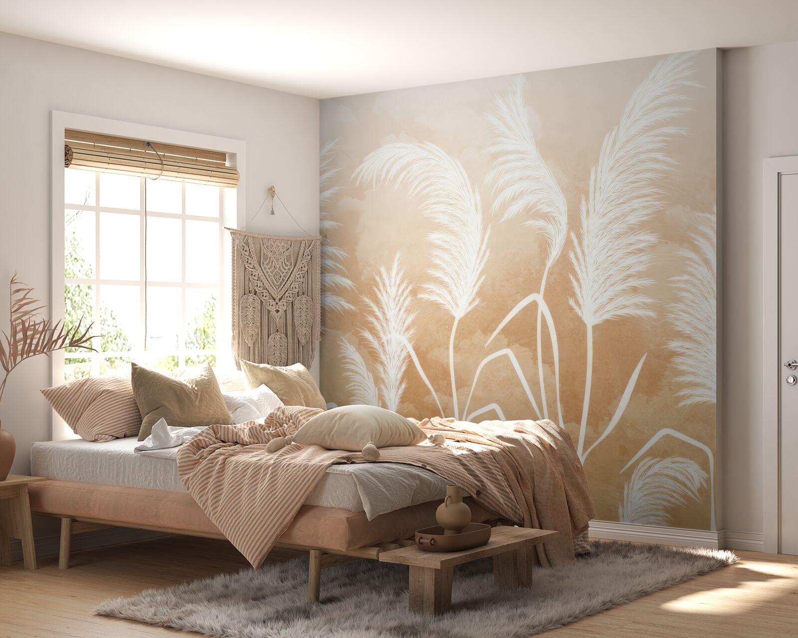 Fotobehang witte bladeren fladderen in de wind