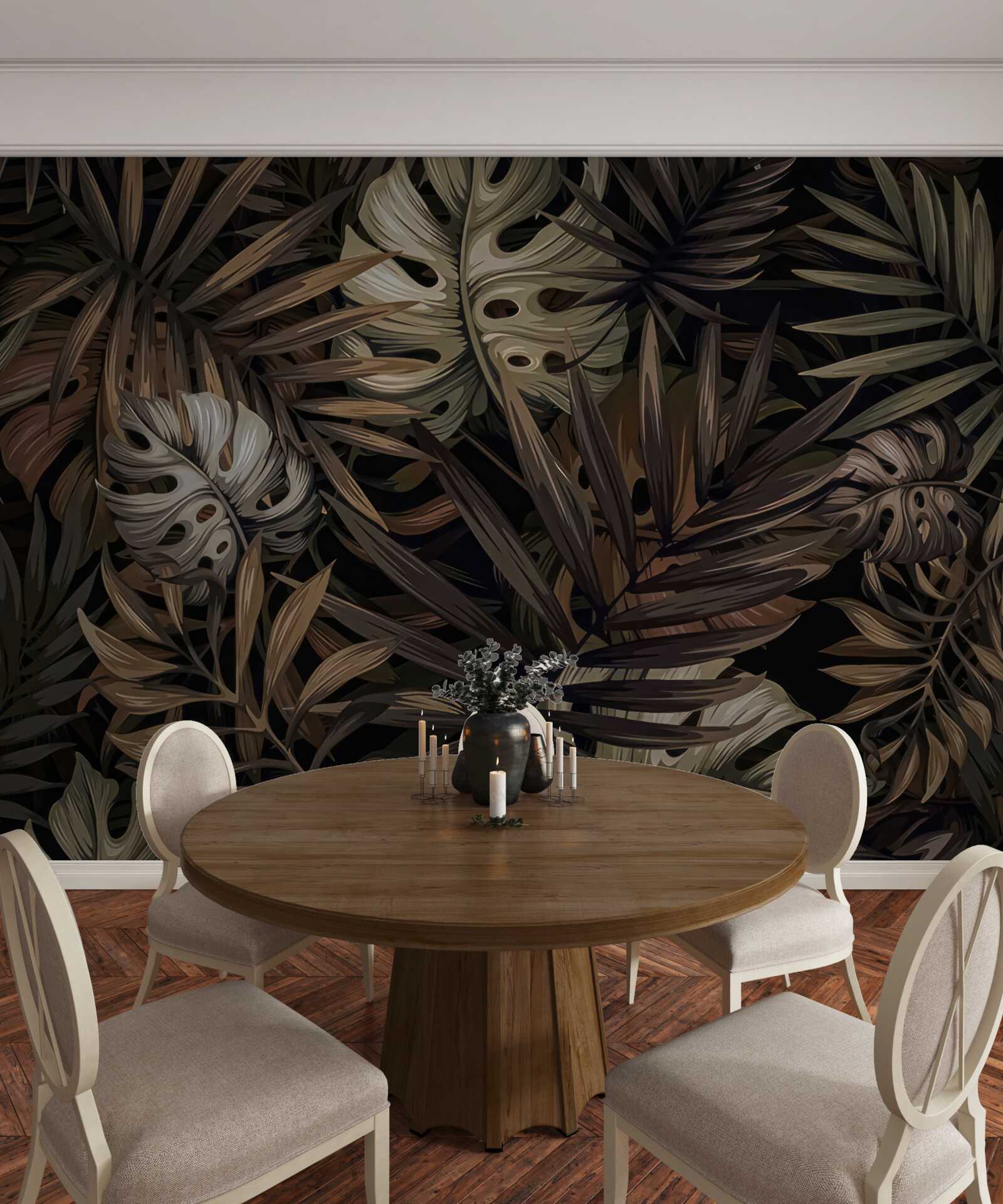 Fotobehang tropische bladeren bij nacht