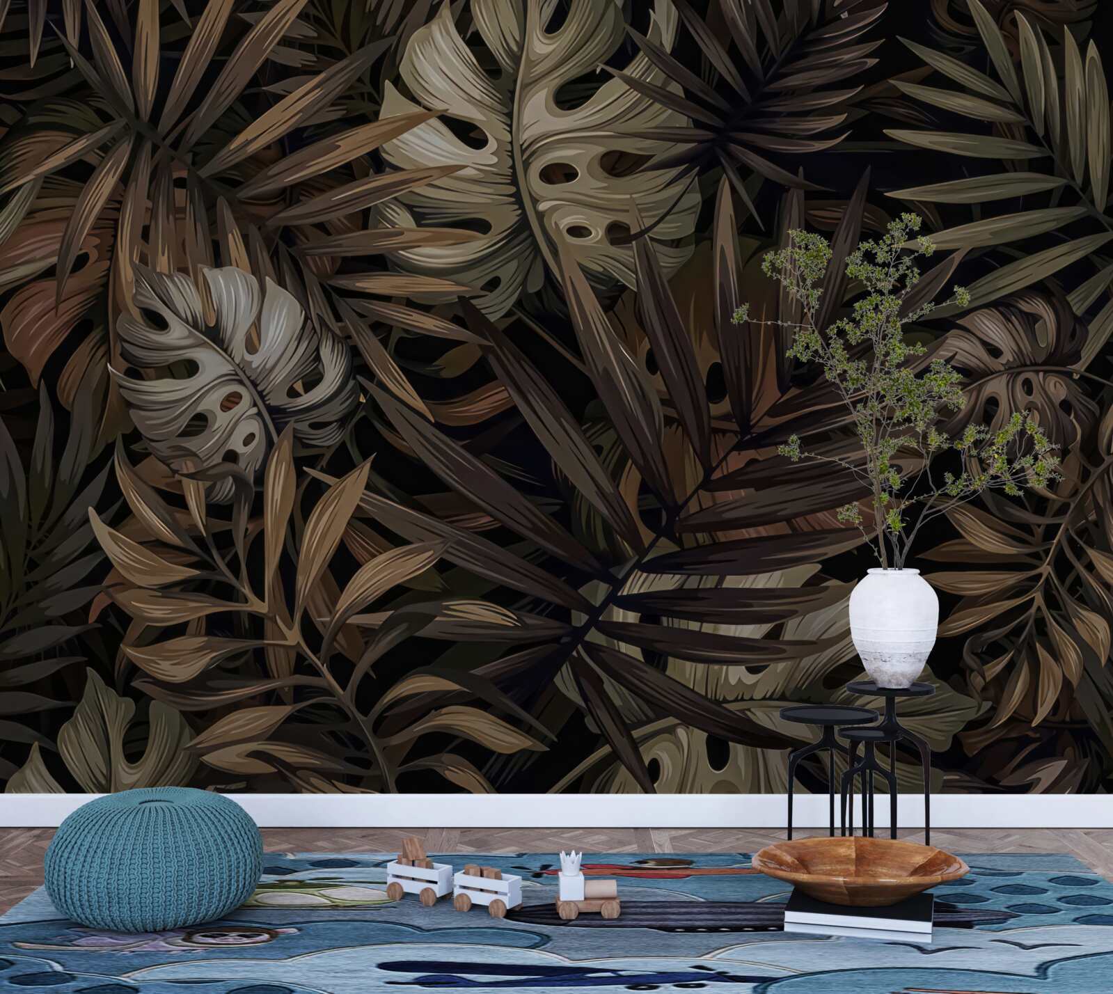 Fotobehang tropische bladeren bij nacht