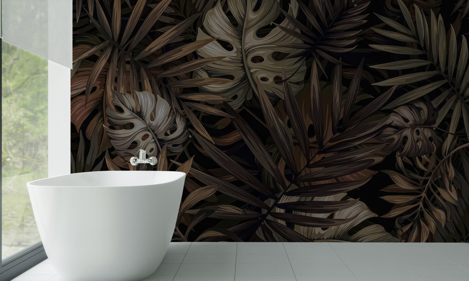 Fotobehang tropische bladeren bij nacht