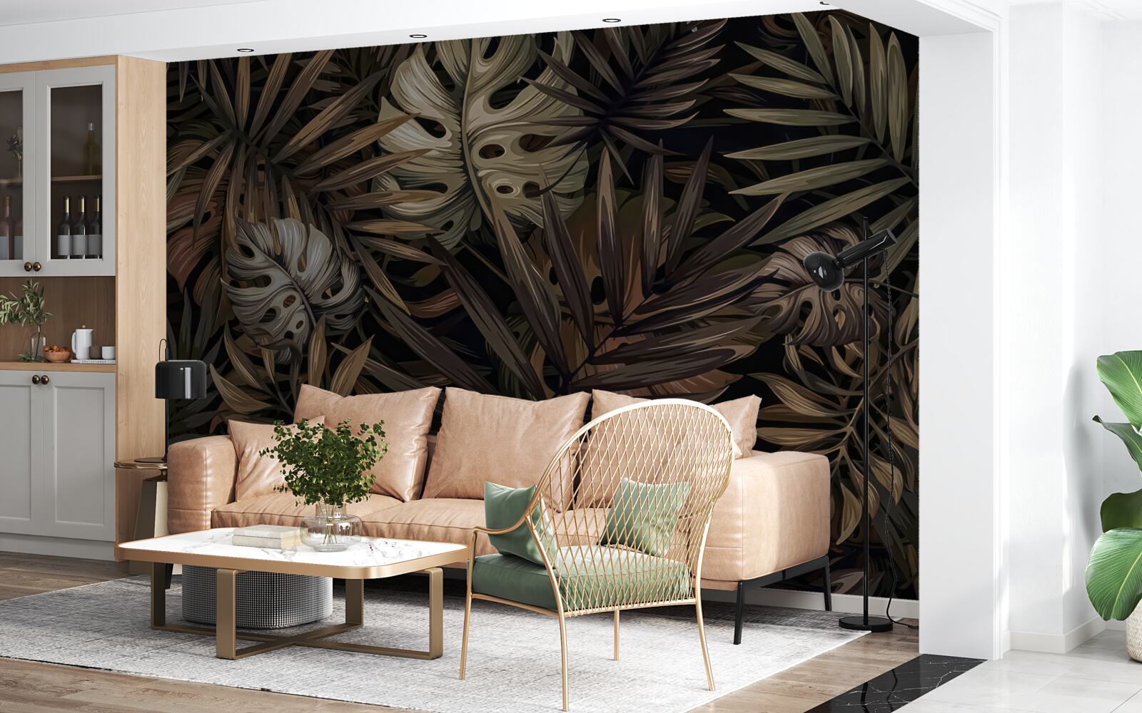 Fotobehang tropische bladeren bij nacht