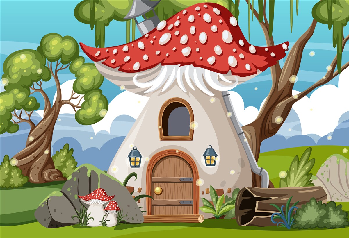 Fotobehang charmant paddenstoelenhuis in de woestijn