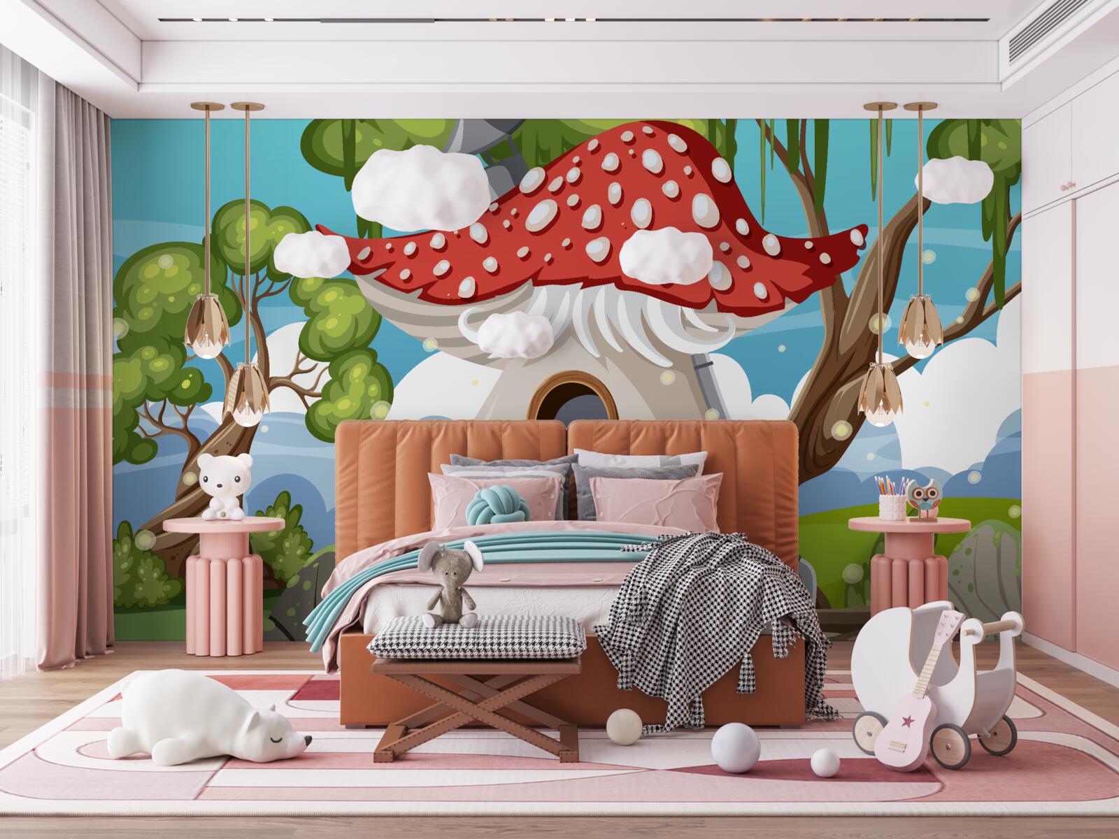 Fotobehang charmant paddenstoelenhuis in de woestijn