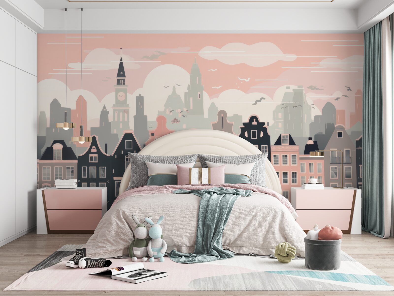 Fotobehang Dageraad verlicht de stad