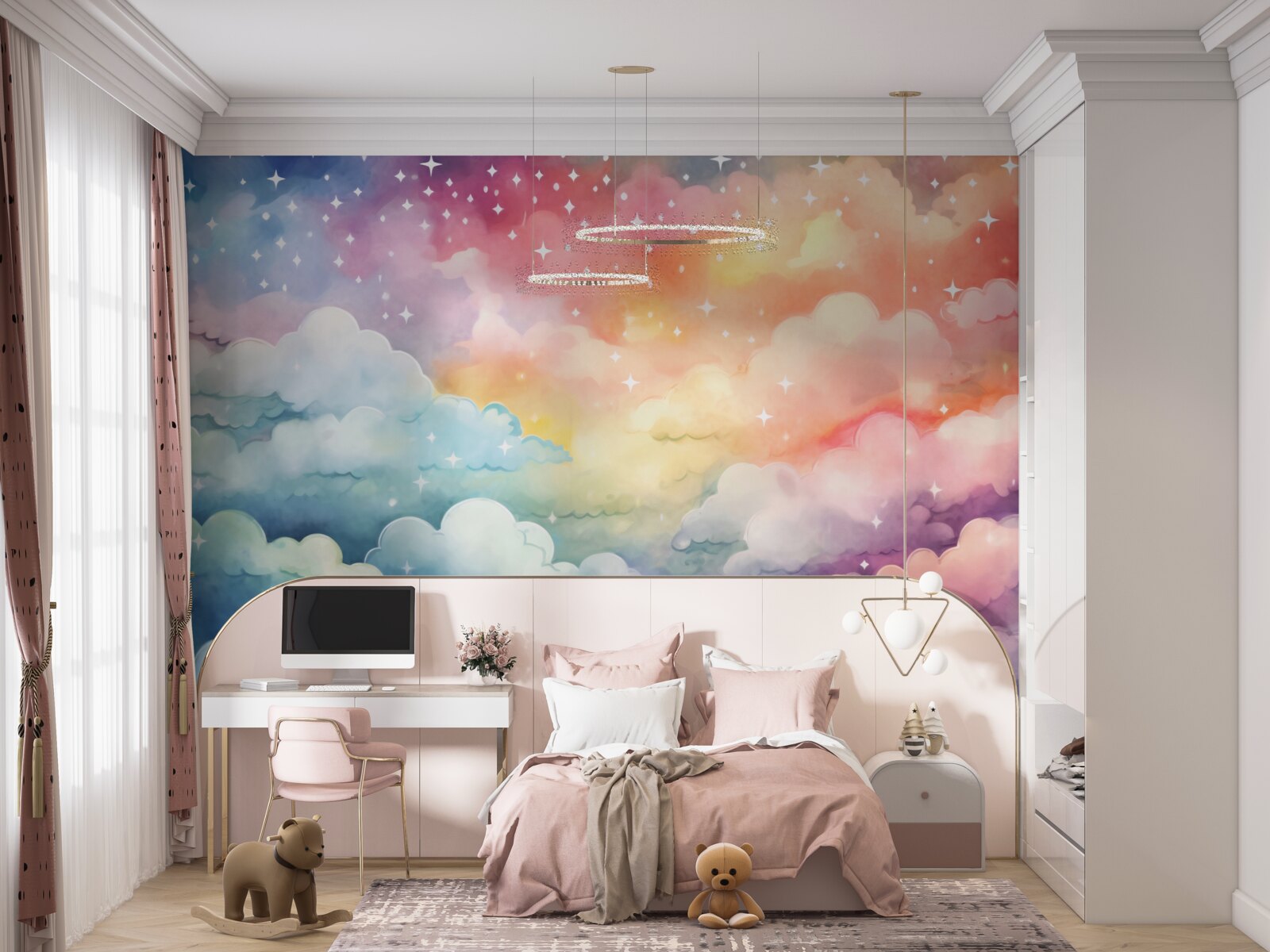 Fotobehang heldere wolken van alle kleuren in de lucht