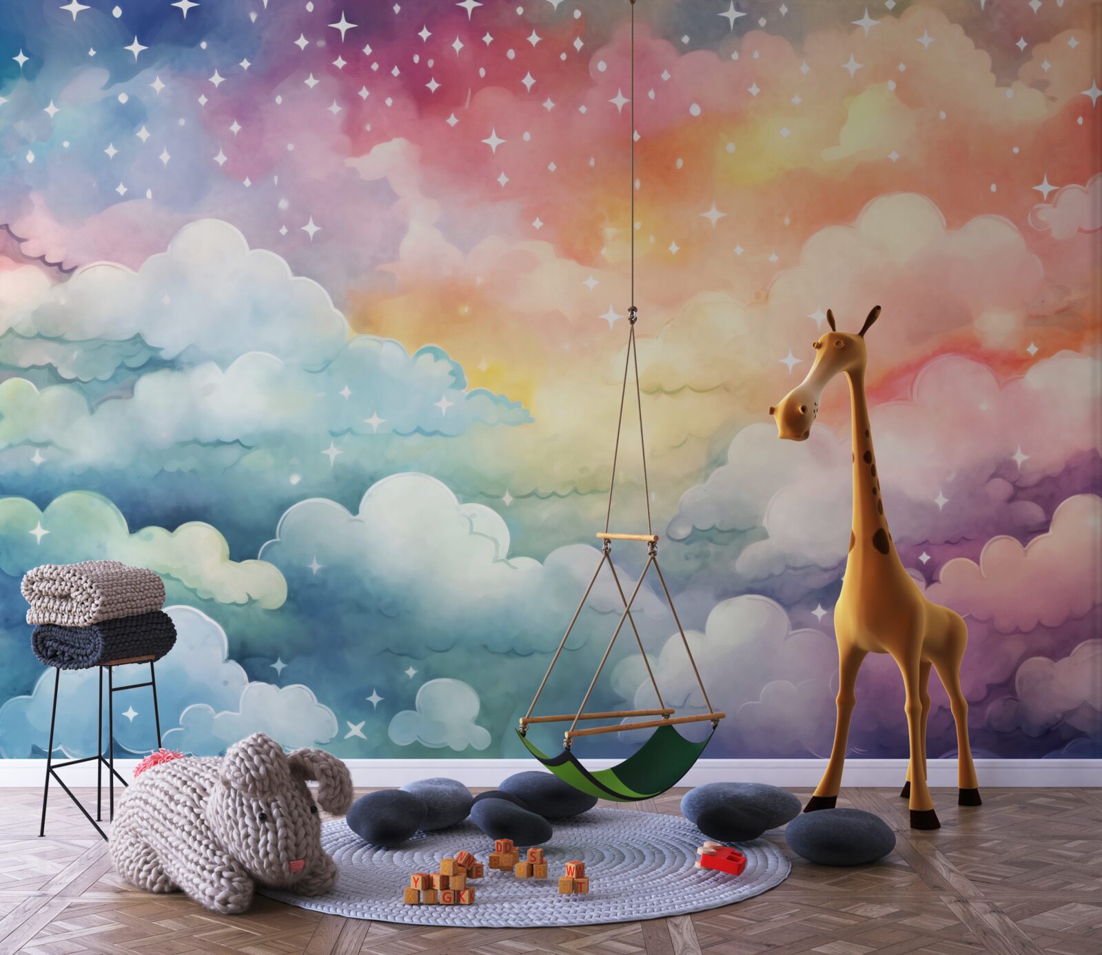 Fotobehang heldere wolken van alle kleuren in de lucht