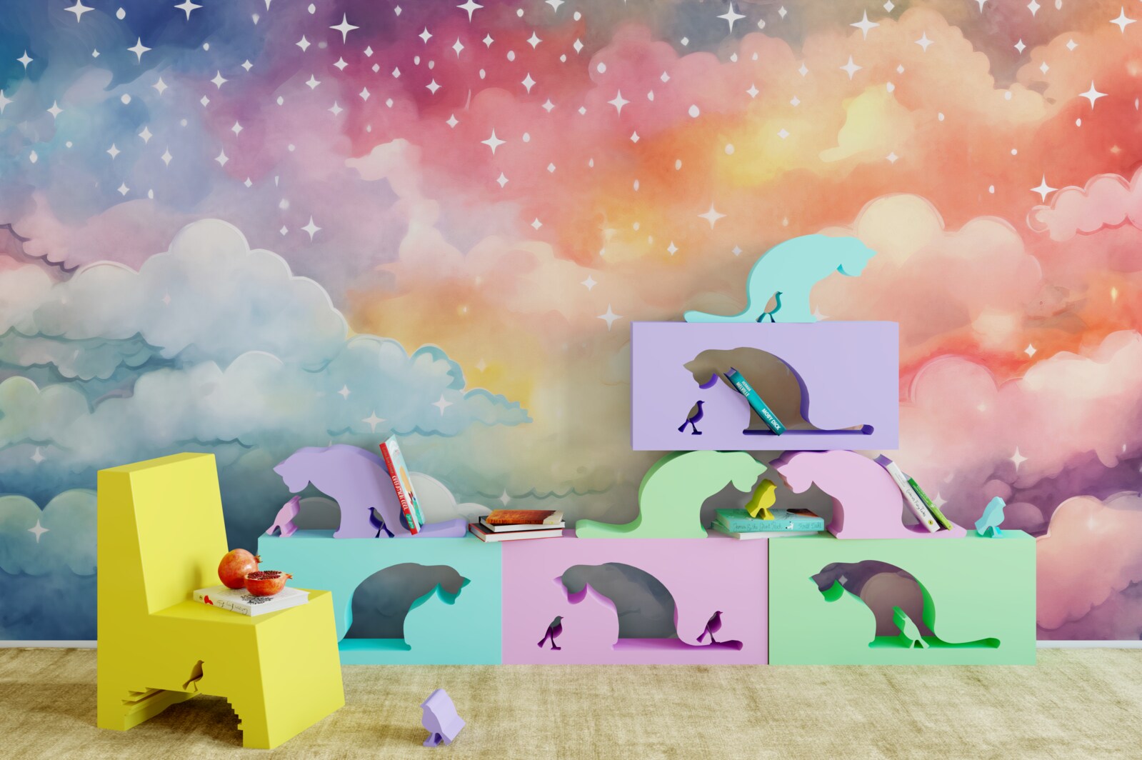 Fotobehang heldere wolken van alle kleuren in de lucht