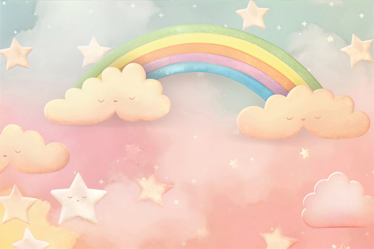 Fotobehang een enorme regenboog in een sterrenhemel