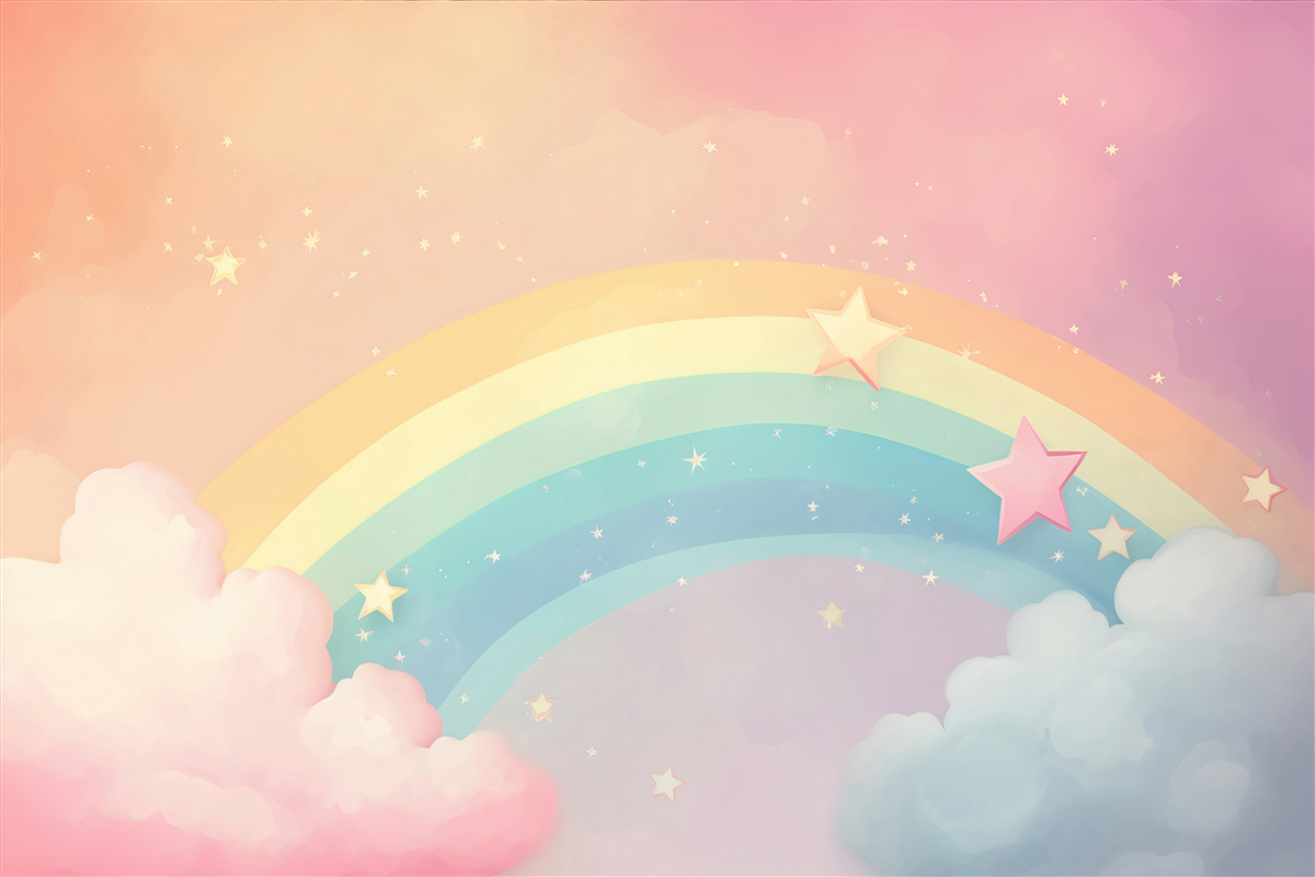 Fotobehang een regenboog glinsterend tussen de wolken