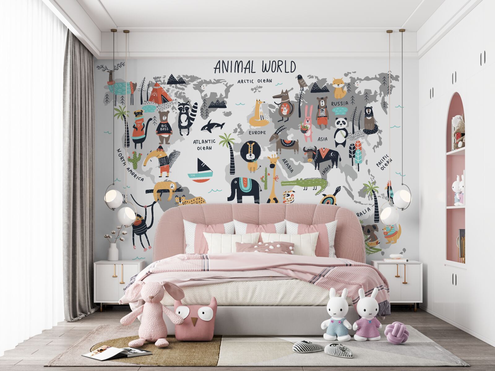 Fotobehang kaart van de belangrijkste dieren ter wereld