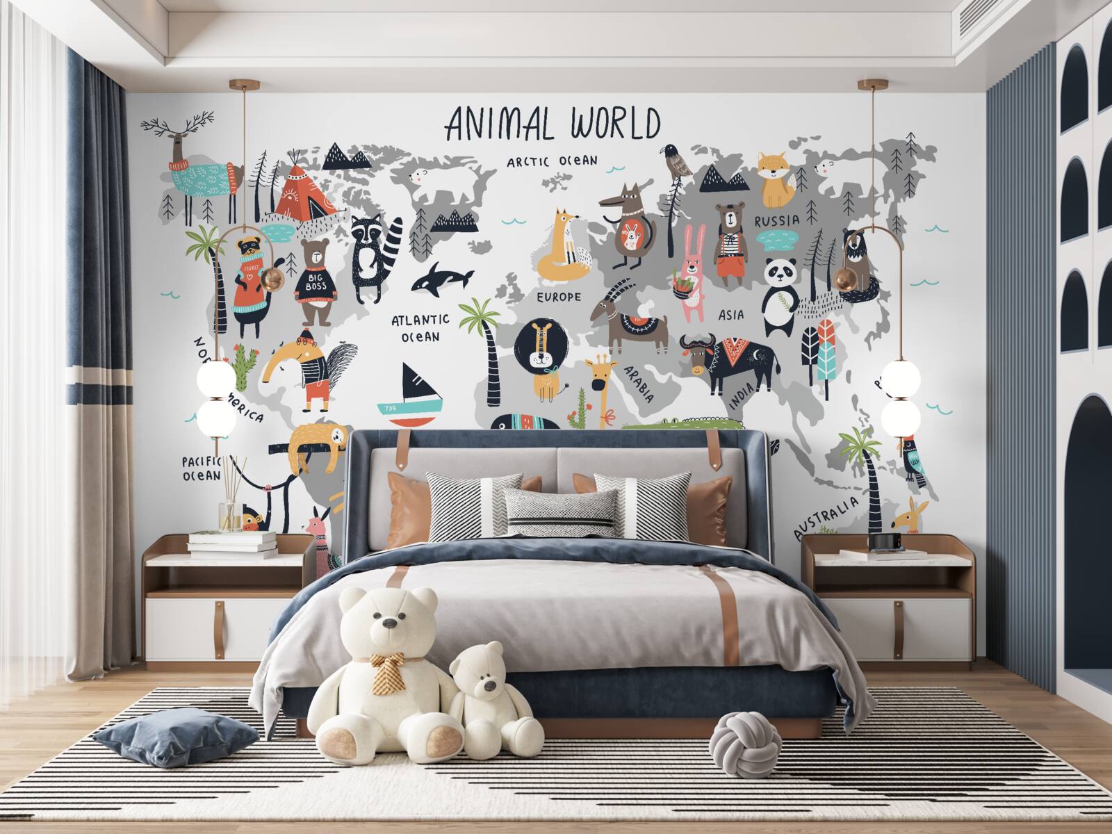 Fotobehang kaart van de belangrijkste dieren ter wereld